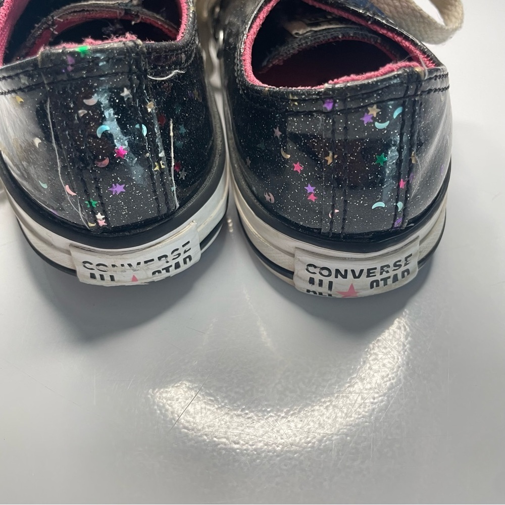 Converse All Star Low Tops Size Kids 2 Shiny Black Stars Moons PRELOVED - Picture 7 of 10